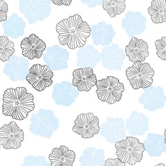 Light BLUE vector seamless natural artwork with flowers. Colorful illustration in doodle style with flowers. Design for textile, fabric, wallpapers.