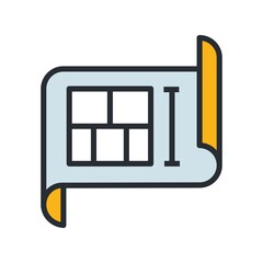 Blueprint, house plan icon in flat design style.