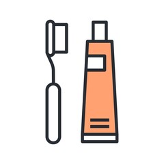 Toothbrush with toothpaste icon in flat design style.