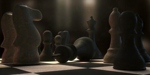 3d illustration highlighting a checkmate move in the game of chess. - obrazy, fototapety, plakaty