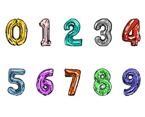 Colorful cartoon set of numbers 0 to 9(choose any color You like with/with out highlights). Postcard, poster. Isolated on white background . Vector illustration. Eps 10