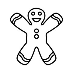 Black and white small simple linear icon of a beautiful festive New Year Christmas gingerbread, ginger man, cookies in the shape of a man isolated on a white background. illustration