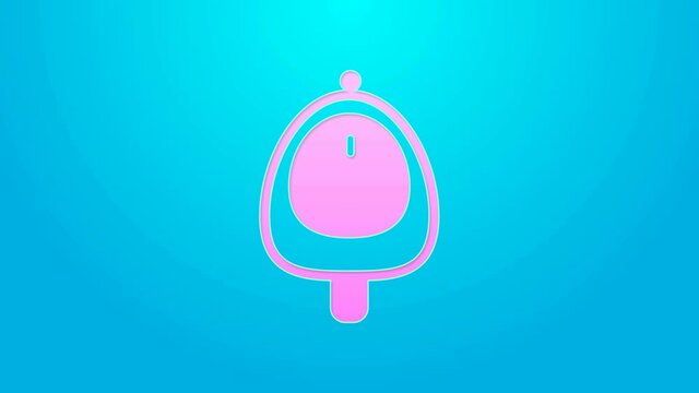 Pink line Toilet urinal or pissoir icon isolated on blue background. Urinal in male toilet. Washroom, lavatory, WC. 4K Video motion graphic animation