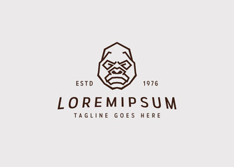 gorilla head line logo design. Vector illustration of the face of an expressionless gorilla. Vintage logo design with line art icon style.