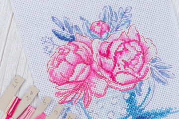 Cross stitch art in the process. Artistic, embroidery, Hobbies and entertainment