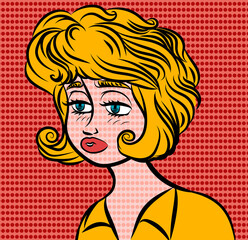 pop art blonde girl face comic style portrait