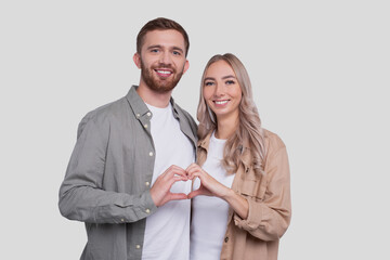 Couple Showing Heart Sign. Couple Standing Showing Love Sign. Relationship, Family, Lovers, Friends Concept