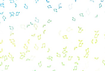Light Blue, Yellow vector background with music symbols.