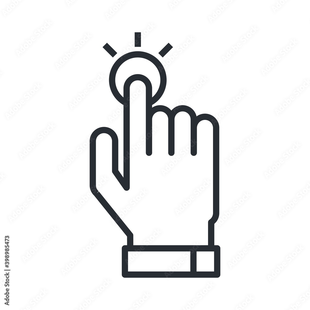 Poster click on button, cursor icon in line design style.