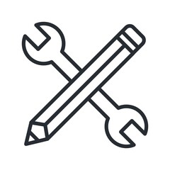 Wrench and pen. Business icon in line design style.
