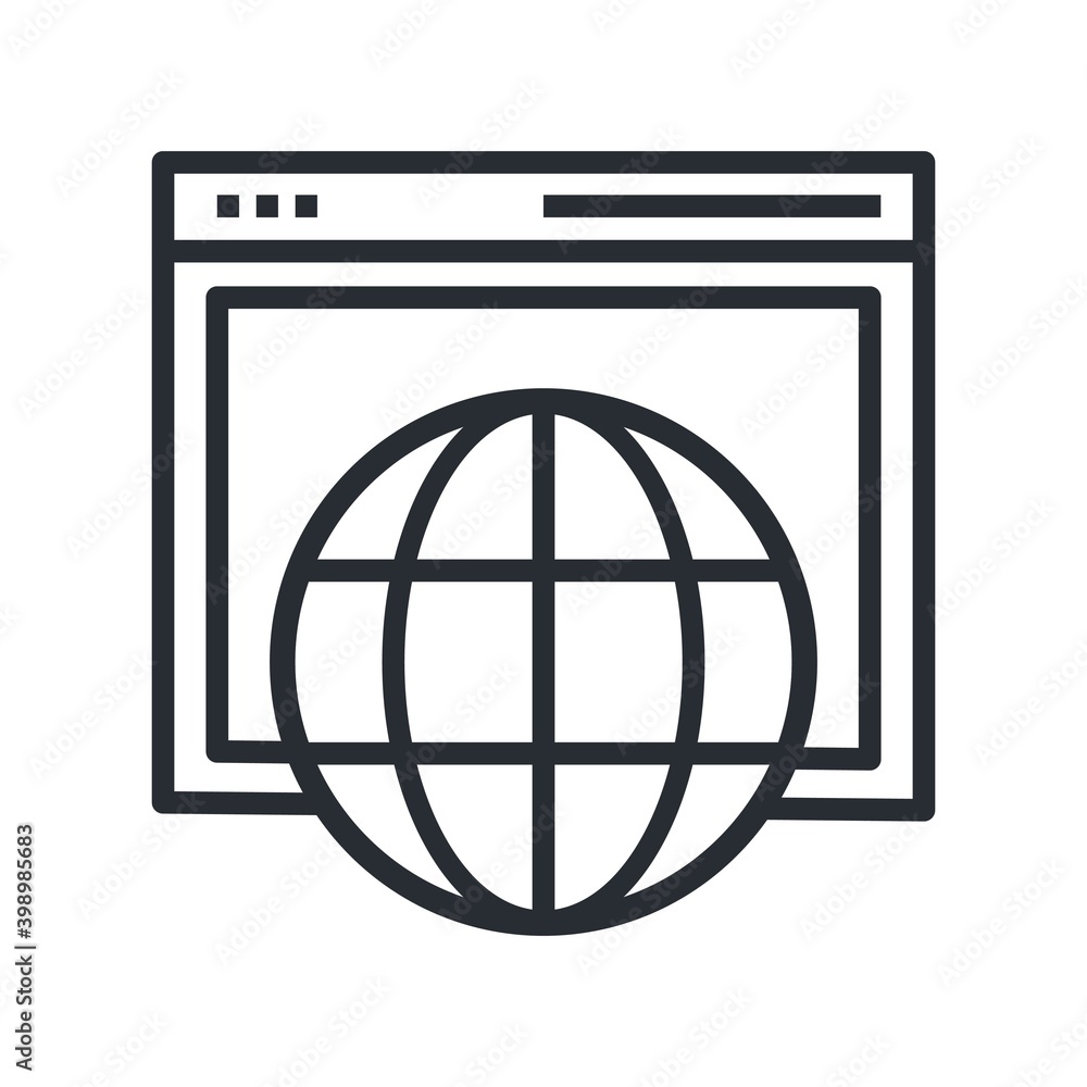 Poster go to website sign. search on internet, browser icon in line design style.