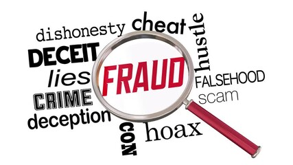 Fraud Find Stop Cons Scams Magnifying Glass Investigate Protect Prevent 3d Animation