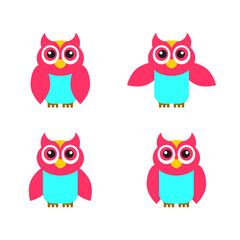 Owl icon set, colorful isolated on white background, vector illustration.