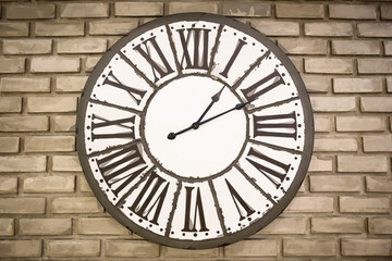 Fototapeta na wymiar Digital watercolor of vintage classic clock on brick wall