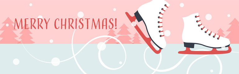 Christmas vector background with the illustration of ice skating