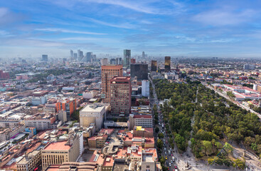 Scenic panoramic view of Mexico City center from the observation deck at the top of Latin American Tower Torre Latinoamericana.