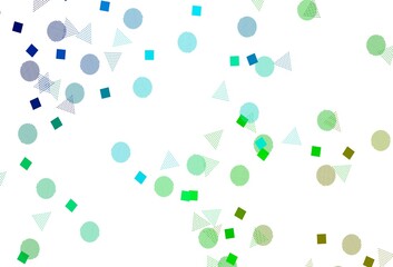 Light Blue, Green vector template with crystals, circles, squares.