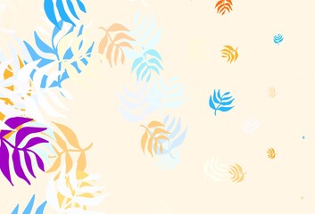 Light Blue, Yellow vector doodle backdrop with leaves.