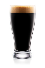 Glass of dark beer isolated on white background