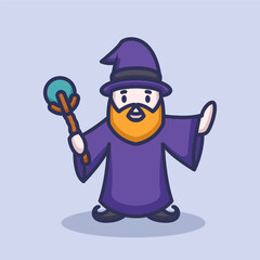 Cute wizard with purple cloth wardrobe