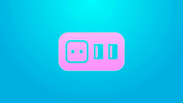 Pink line Electrical outlet icon isolated on blue background. Power socket. Rosette symbol. 4K Video motion graphic animation