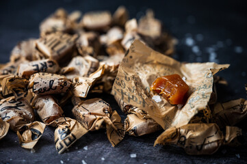 Salted caramel candy in a paper wrap