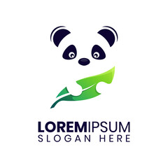 Adorable panda leaf logo template