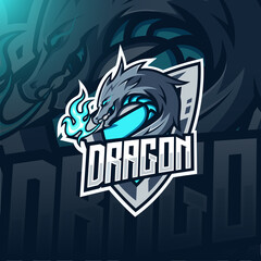 Dragon with blue fire mascot e sport logo template