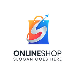 Modern colorful shopping bag letter s plane logo template
