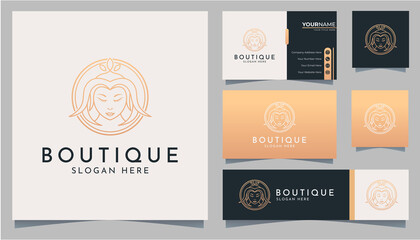 Elegant woman head line art logo and business card