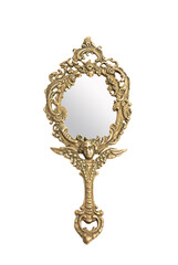 Victorian Brass Hand mirror on white background