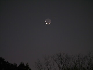 
Tokyo,Japan-December 13, 2020: Crescent Moon and Venus conjunction at dawn
