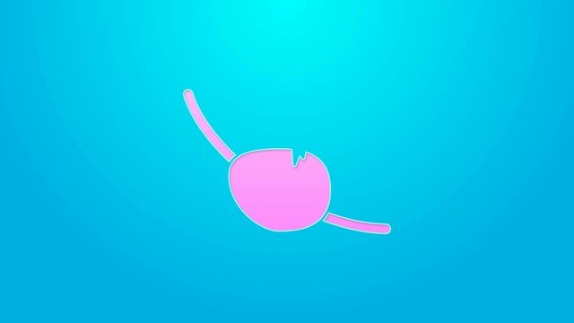 Pink line Pirate eye patch icon isolated on blue background. Pirate accessory. 4K Video motion graphic animation