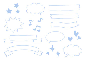 シンプルな手書き風の吹き出し素材セット　りぼん　音符　星　ハート