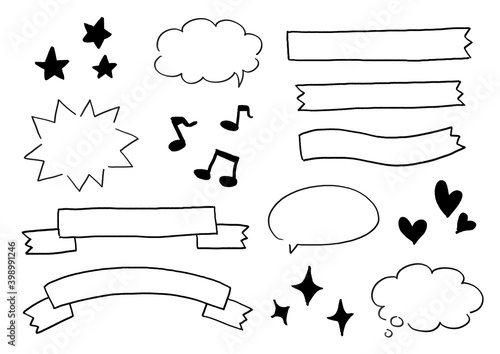 シンプルな手書き風の吹き出し素材セット りぼん 音符 星 ハート Wall Mural Ako