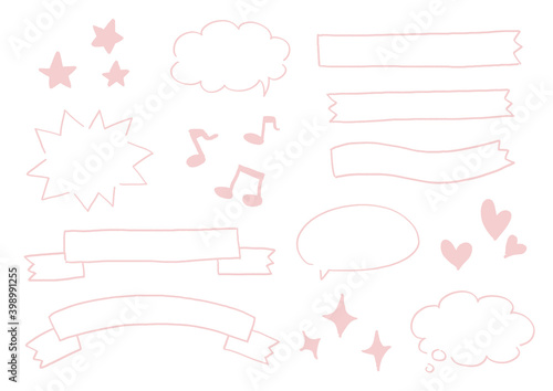 シンプルな手書き風の吹き出し素材セット りぼん 音符 星 ハート Wall Mural Ako