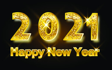Luxury  Happy new year 2021 typography of 3D gold letters with stars and bright background - Vector