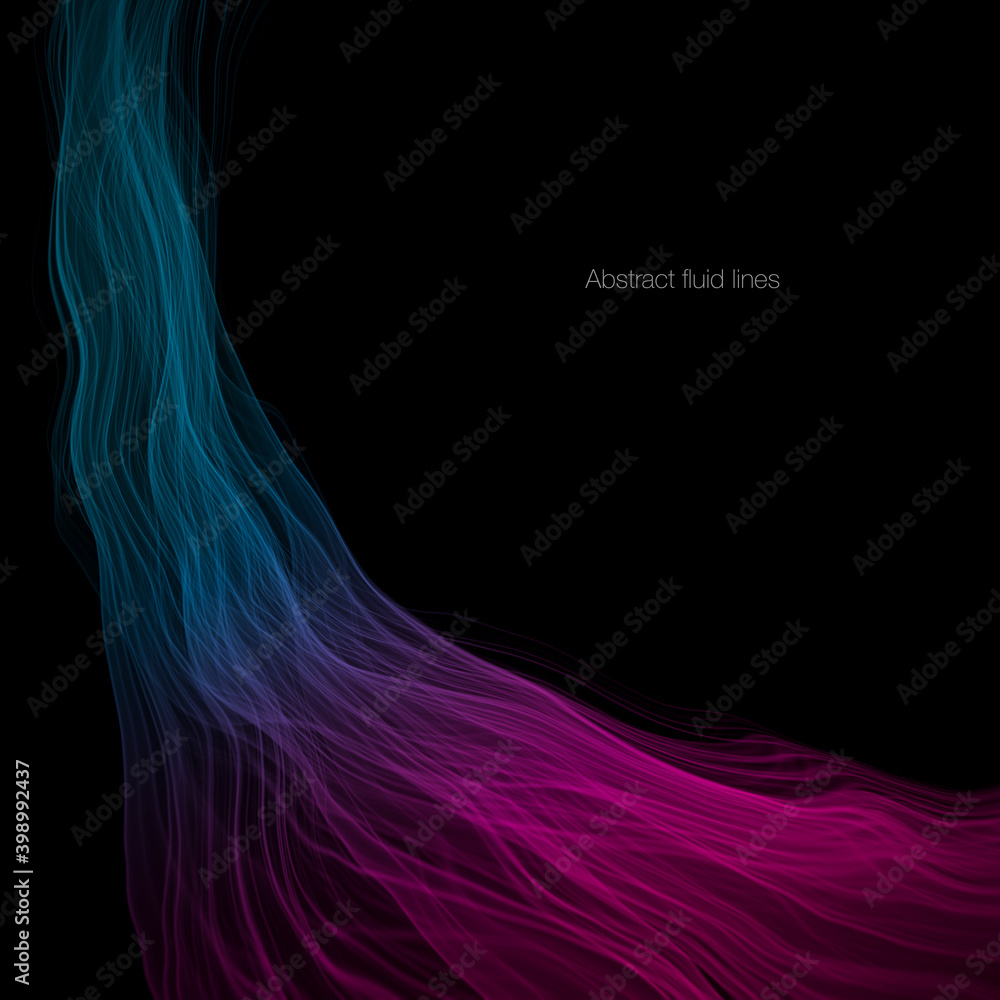 Poster abstract curve lines flowing colorful purple blue green isolated on black background with space for 