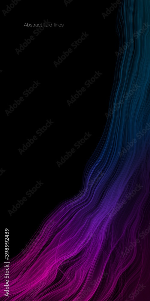 Poster abstract curve lines flowing colorful purple blue green isolated on black background with space for 