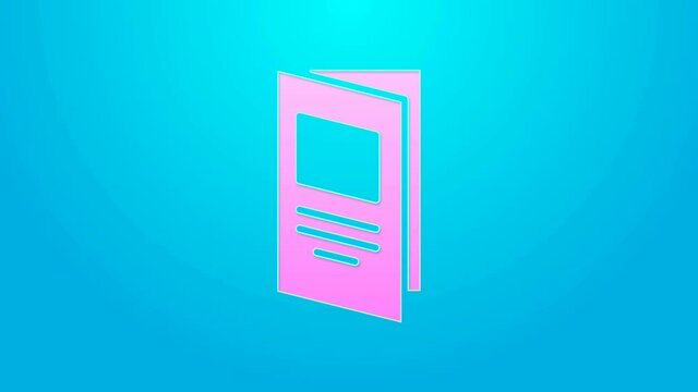 Pink line Brochure template layout icon isolated on blue background. Corporate business annual report, catalog, magazine, flyer mockup. 4K Video motion graphic animation