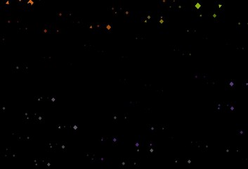Dark multicolor, rainbow vector background with triangles, circles, cubes.