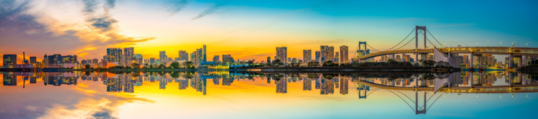 Beautiful panorama of Tokyo skyline with reflection