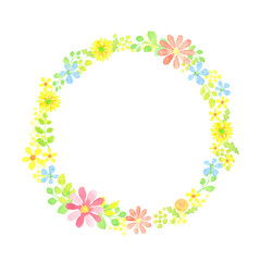 水彩で描いた草花の円フレーム