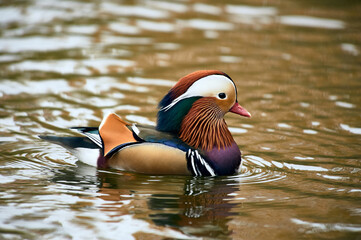 Mandarin duck swimming in a pond
