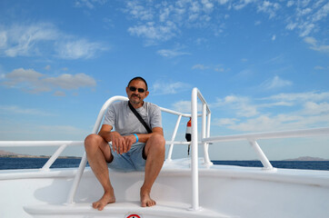 Tourist from Kiev on divers boat. Red Sea, Sharm El Sheikh, Egypt