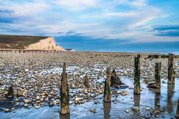 Seven Sisters white cliffs seen from Cuckmere Haven beach