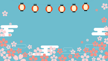 Japanese festival paper lanterns with pink sakura cherry blossom flower