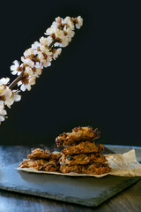Oatmeal cookies with honey and candied cherries for breakfast