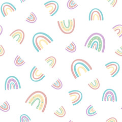 .Abstract rainbow seamless pattern. Children's pattern in muted pastel colors. Hand-drawn vector illustration. Design for textiles, packaging, wrappers