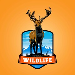 mountain deer design for badge or emblem